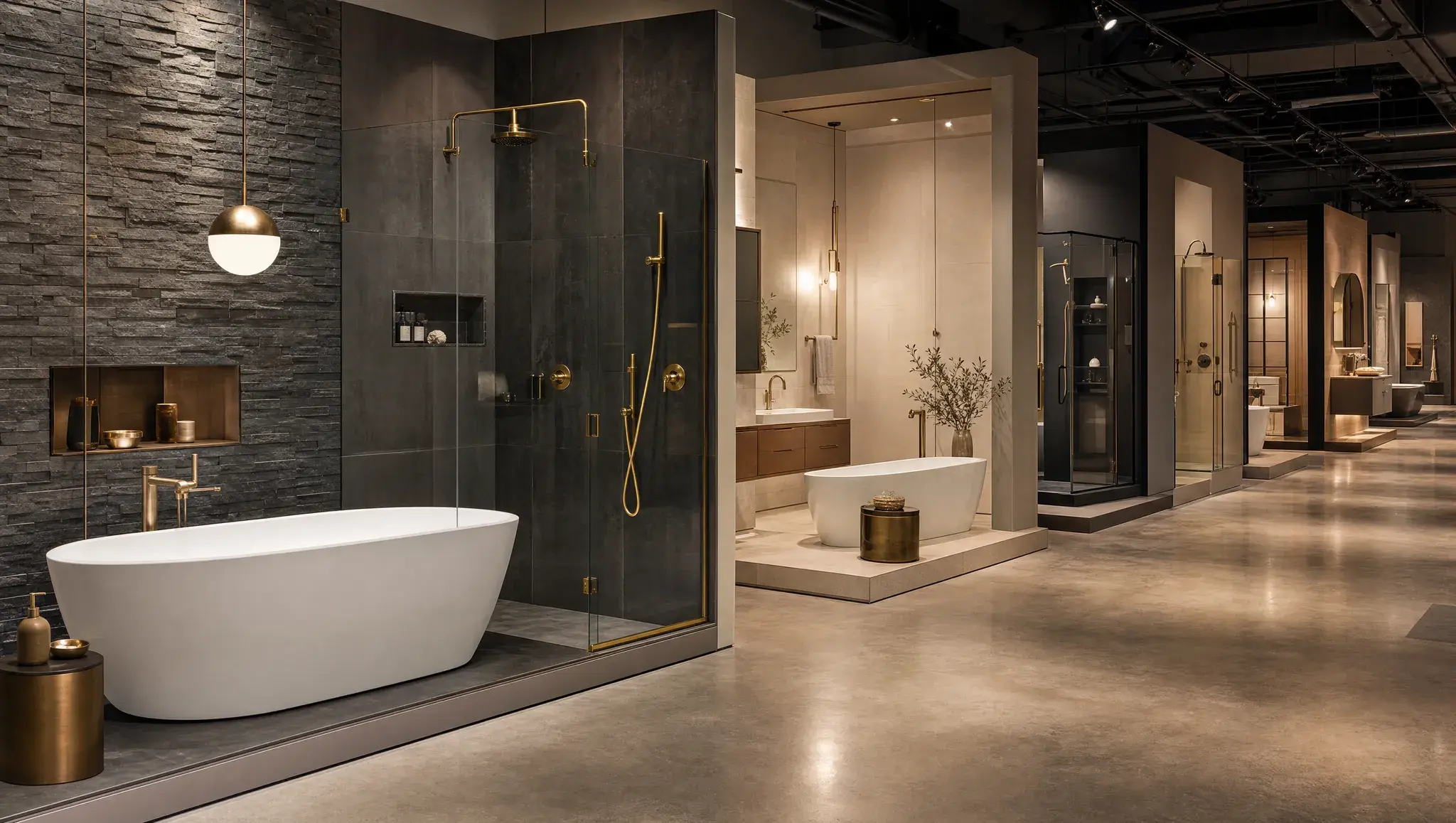 De showroom van Bad&Interieurstudio met complete badkameropstellingen